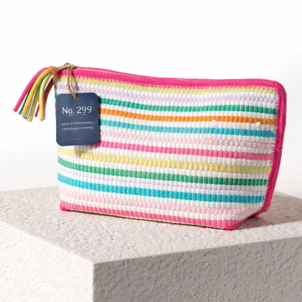 Shiraleah Chiara Multi Stripe Zip Pouch NWT Recycled Cotton Cosmetic Bag